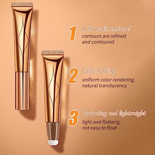 Hoxfly 3PCS Cream Contour Beauty Wand, Liquid Highlighter Wand, Blush Wand with Cushion Applicator, Long Lasting Smooth Natural Matte Finish, Fac