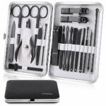 Manicure Set, Jubolion 19pcs Stainless Steel Professional Nail Clippers Pedicure Set with Black Leather Storage Case, Portable Grooming Kit for T