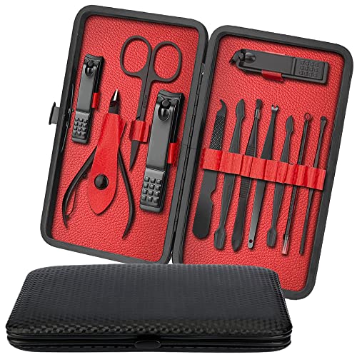 iSOUL Nail Clippers Manicure Set 12Pcs Male/Female Stainless Steel Professional Nail Clipper Set Stainless Steel Grooming Kit for Thick Nails Cut