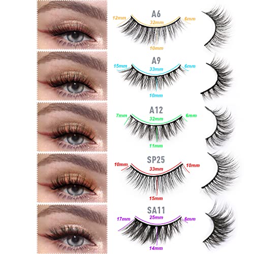 EMEDA 10 Styles False Eyelashes Natural Look 3D Short and Soft Fake Eyelashes Faux m ink Lashes Fluffy And Wispy Eye Lashes 10 Pairs 100% Handmad