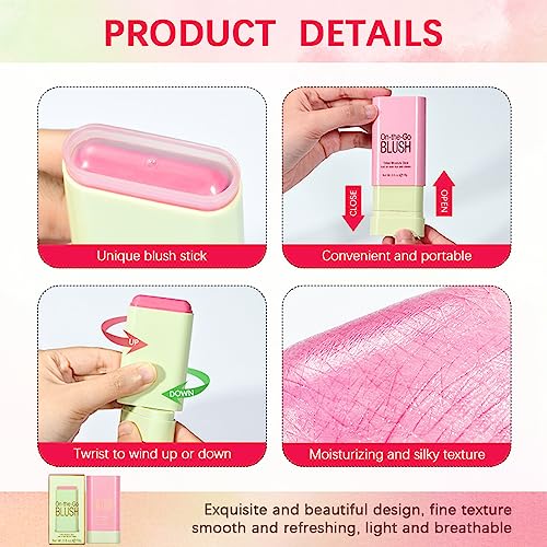 Blushers for Cheeks Make Up - Creamy Lightweight Multi-Stick for Face Eyes & Lip - Long-lasting 3-in-1 Multi-Use Blusher Contour Stick - Moisturi