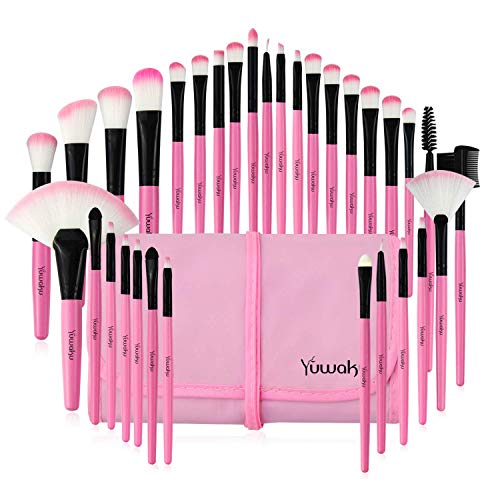 Makeup Brushes Set, 32pcs Blue Premium Cosmetic Make Up Brushes Foundation Blending Blush Concealer Shader Eyeshadow Eyeliner Compatible withTrav