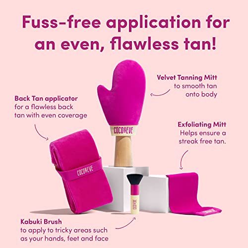 Coco & Eve Self Tanning Applicators for Flawless Streak Free Tan. Exfoliating Mitt, Soft Velvet Tanning Mitt, Vegan Kabuki Brush and Back Tan App