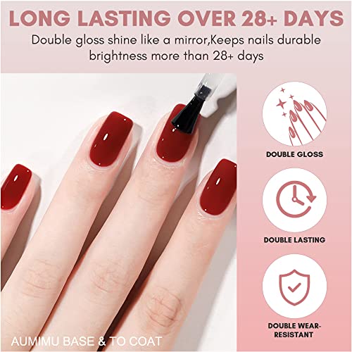 AUMIMU 15ml Gel Nail Polish Top and Base Coat- No Wipe Gel Top Coat and Base Coat Gel Nail Polish Set 15ml, Soak Off Nail Lamp Gel Polish Nail Ar