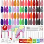 Saviland Gel Nail Polish Kit–32 Colours Gel Polish Set with Base & Glossy/Matte Top Coat Liner Nail Art Brush Nail Stickers Soak-off U V Gel Poli