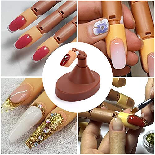 LIONVISON Practice Finger,3 Pcs Flexible False Finger 100 Pcs Replaceable Nail Tips Training Finger Display with Base Practice Fake Finger for Ac