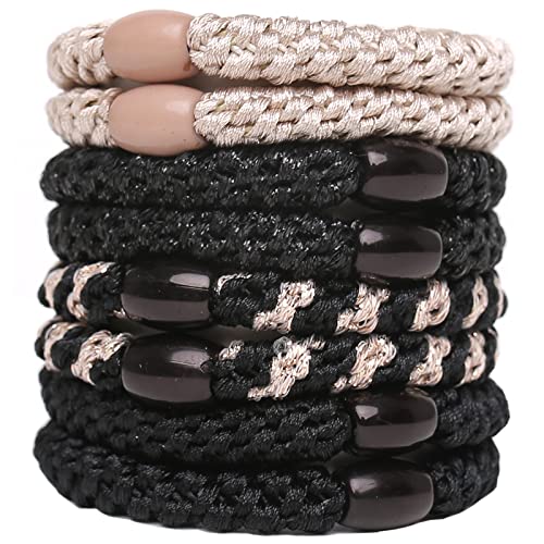 GYGYL 8Pcs Black Hair Ties for Women Girls, Elastics Hair Bands Ponytail Holders for Thick Hair, No Damage No Crease Hair Elastics