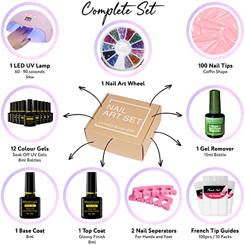 Gel Nail Kit 12 Colours 8ML 54W UV Lamp Starter Kit For Beginners (UK Company)