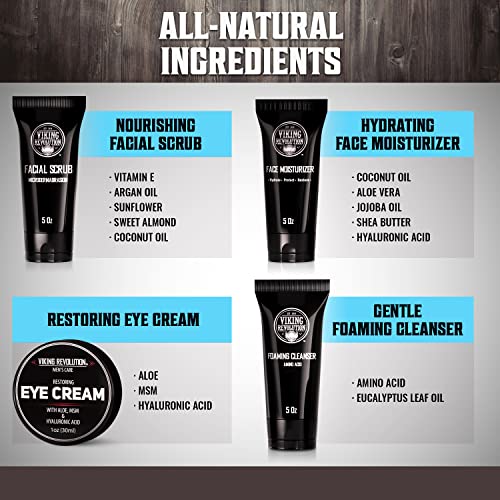 Viking Revolution Complete Mens Skincare Kit - Includes: Mens Eye Cream, Mens Face Moisturiser, Mens Face Wash, Mens Face Scrub - Mens Skincare G