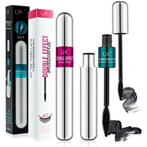 2 in 1 4D Fibre Mascara, 2 Pcs Superstrong Waterproof Mascara for Natural Lengthening Thickening Curling Effect, Smudge Proof Black Mascara Natur