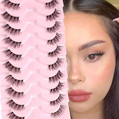 Glowingwin Half Lashes with clear band Fake Lashes Cat Eye Lashes Natural Look False Eyelashes 10 Pairs Corner Lashes 3/4 Lashes Handmade Transpa
