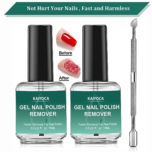 Gel Nail Polish Remover 2 Packs with 1 Cuticle Pusher, Quickly & Easily Remove Nail Polish in 3-5 Minutes, No Need Tin Foil & Clip and Don't Hurt