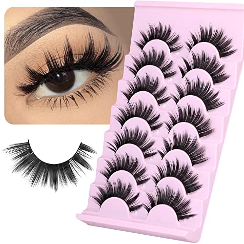 Cosplay Lashes Thick Fake Eyelashes Doll Lashes Natural Look False Eyelashes 3D Spiky Faux Mink Lashes Pack 7 Pairs Japanese Manga Eye Lashes ALI