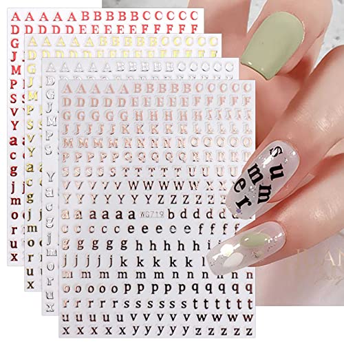 JMEOWIO 8 Sheets Glitter Letter Nail Art Stickers Decals Self-Adhesive English Alphabet Nail Supplies Nail Art Design Decoration Accessories