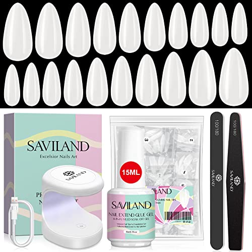 Saviland 15ML Gel Nail Glue - 4 In 1 Extra Strong Nail Glue Gel for Long Lasting Acrylic Nail Tips, Brush on Nail Glue for Broken Nail Extension