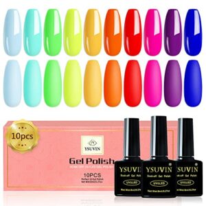 Yueshop Neon Rainbow Gel Nail Polishes-10PCS Blue Pink Red Yellow Purple Rainbow Colors Popular Gel Nail Polish Set, Soak Off UV LED Nail Lamp Ge