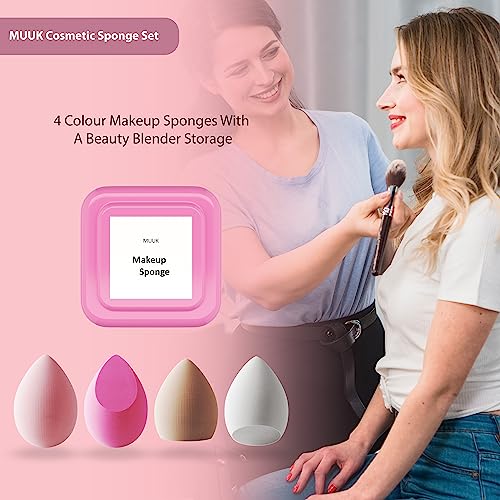 MUUK Makeup Sponge Blender 4 Pack Foundation Sponge Latex Free Beauty Blender Applicator With Sponge Holder Case Ideal For Foundation, Powder and