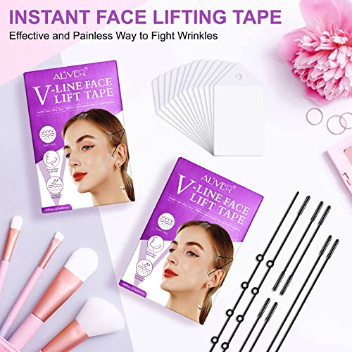 Face Lift Tape, 60 Pcs Face Tape Lifting Invisible, Eye Lift Strips,Face Lifting Tape, Lift Sticker with 8 Fixed Ropes, Make-up Face Lift Band fo