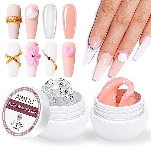 AIMEILI Solid Builder Gel for Nails, Clear Nude Hard Gel Nail Extension Gel Solid Sculpture Gel UV LED for Nails, Nail Carving Gel, Rhinestones G