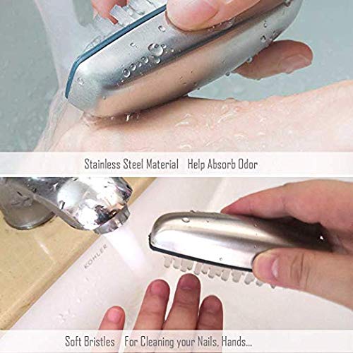 kuou Stainless Steel Nail Brush, 2 Pieces Hard Bristle Hand Wash Brushes Nail Clean Brush Handle Nail Finger Tip Scrubbing Brush Nail Brushes for