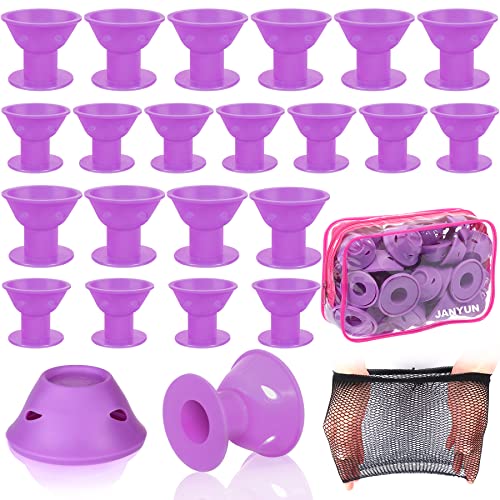 JANYUN 40 Pcs Pink Magic Hair Rollers 20 Pcs Large and 20 Pcs Small Silicone Curlers No Heat Hair Curlers for Women Girls Long Short Hair (Pink)