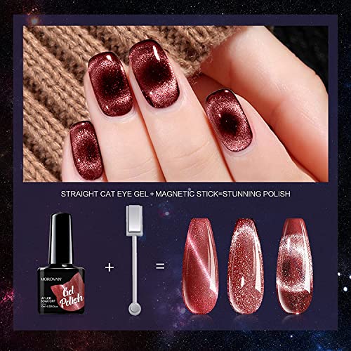 Morovan Gel Nail Polish Kit - 3 Pcs 9D Cat-eye Magnetic Colors Changing Gel Nail Polish and 3 Pcs Holographic Cat-Eyes Temperature Rainbow Mood C