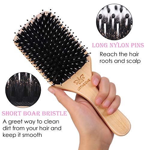 Hair Brush Boar Bristle Hairbrush for Thick Curly Thin Long Short Wet or Dry Hair Adds Shine and Makes Hair Smooth, Best Paddle Hair Brushes and