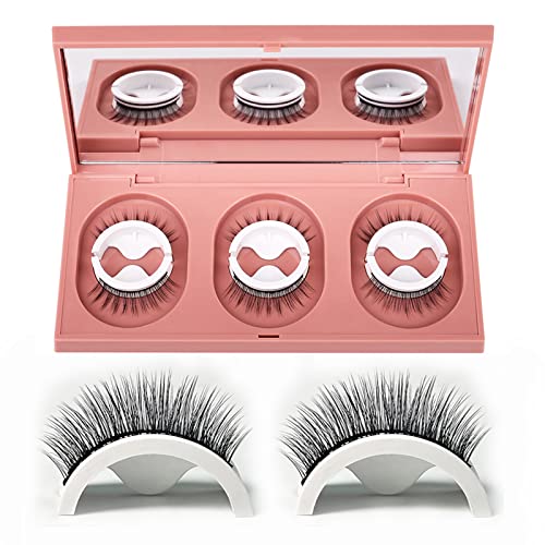 Sadodo Reusable Self Adhesive 3D False Eyelashes,3 Pairs in 1 Case, No Glue Needed,Natural Long Thick Fake Eye Lashes Box with replacement tape (