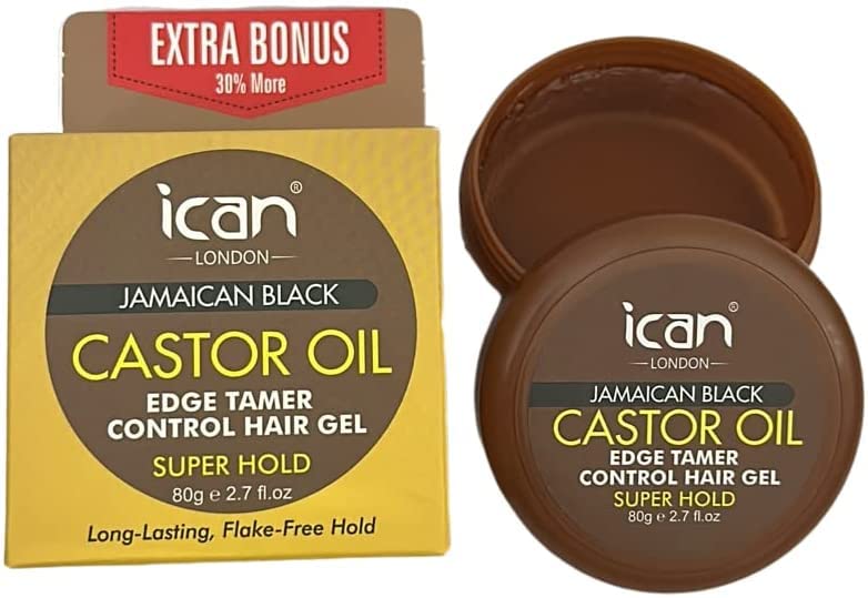 ican London Jamaican Black Castor Oil Edge Control Hair Gel Super Hold 80g