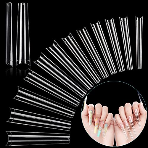 LIONVISON 3XL Extra Long Tapered Square False Nails, 240Pcs Clear Square Straight Fake Nail Tips for Acrylic Nails, 12 Sizes Full Cover Press On