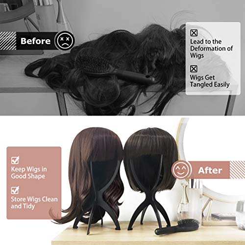 Dreamlover Wig Stands, Wig Head Stands for Wigs, Folding Wig Stands, Wig Display Stands, Black, 3 Pack