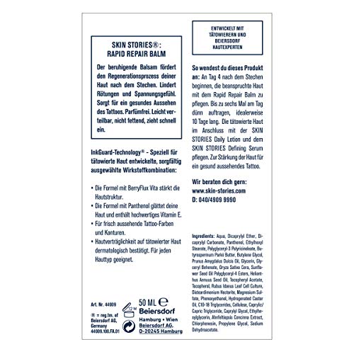 SKIN STORIES Rapid Repair Balm (1 x 50 ml), soothing after tattoo cream with panthenol, tattoo care to promote regeneration from day 4 after tatt