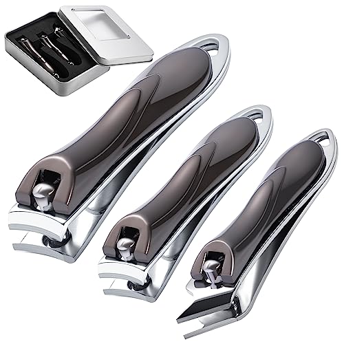 3Pcs Nail Clippers, Heavy Duty Nail Clippers Toenail Clippers with Box Stainless Steel Ultra Sharp Nail Cutter for Thick Fingernail Toenail Men a