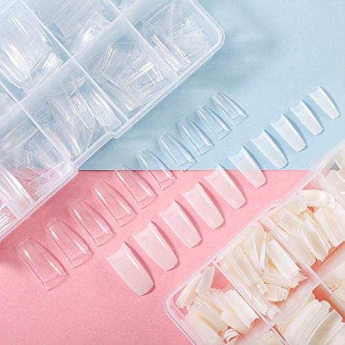 FANTESI 1000 Pcs Acrylic Nail Tips French Half Cover Fake Nails Artificial Coffin Nails 10 Sizes for Nail Salons and DIY Nail Art Manicure Tool w