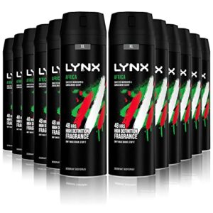 12 Pack of 200ml Lynx Africa Men's Fragrance, Aluminium Free Masculine Body Spray Deodorant, Fresh And Long Lasting Odour Protection, Large 2 Mon