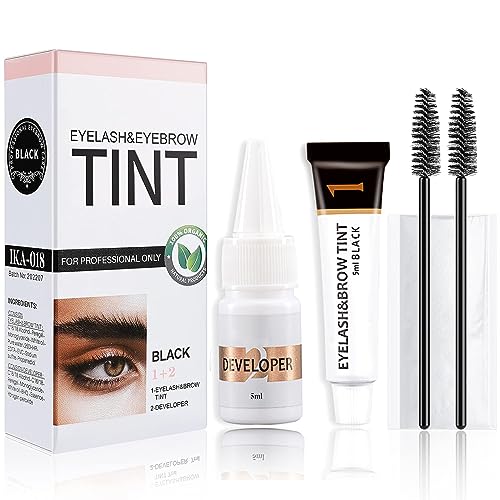 Lash Tint Black Kit - Eyelash & Eyebrow Dye Set - Volume Lashes and Full Brows Last Up to 4 weeks - Fast & Easy to Use - Semi-Permanent Black Dye