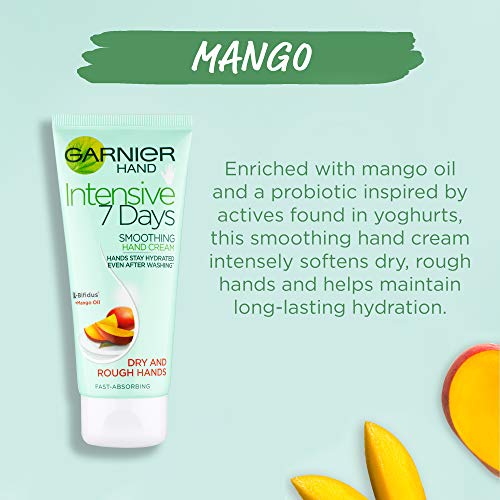 Garnier Intensive 7 Days Mango Oil & Probiotic Extract Hand Cream 100ml, Leaves Skin Soft & Smooth, For Dry Rough Hands, Fast Absorbing & Non Gre