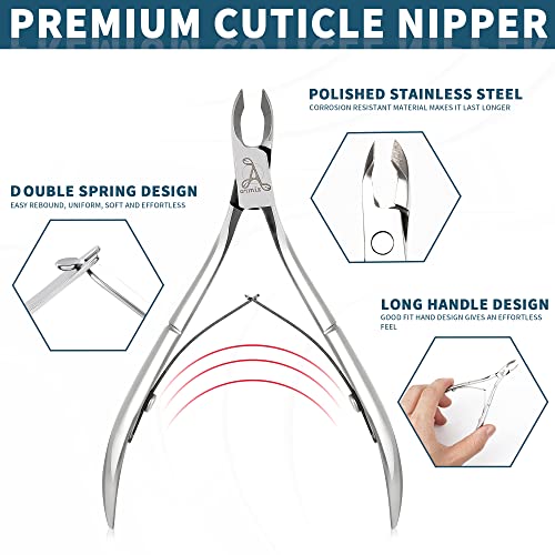 Armiz Cuticle Cutter Stainless Steel Professional Cuticle Nipper for Manicure and Pedicure - Cuticle Remover Tool (Silver) with 0.25-inch Sharp B