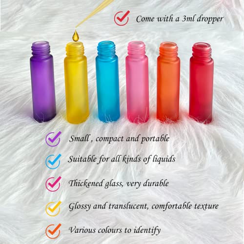 Maggidea Colorful Roller Bottles, 6Pack Essential Oils Roller Bottles10ml, Glass Roll on Bottles with Stainless Steel Roller Balls,Perfect for Fr