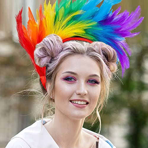 LGBT Gay Pride Accessories, Rainbow Feather Headband, Pride Hair Accessories Costume Accessories Fancy Dress Outfit for Women Girl Aldult