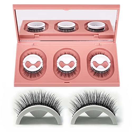 Sadodo Reusable Self Adhesive 3D False Eyelashes,3 Pairs in 1 Case, No Glue Needed,Natural Long Thick Fake Eye Lashes Box with replacement tape (