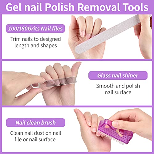 Gel Nail Remover Kit, MORGLES 10PCS Nail Clips Gel Nail Remover Clips 300Pcs Nail Wipe Cotton Pads Nail Files 100/180 Glass Nail Shiner with Cuti
