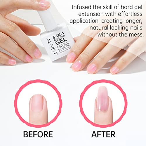 Builder Gel, 5 in 1 Nail Builder Gel, Builder Gel and Base Gel Strengthener Gel Clear Builder Gel Color in a Bottle 15ml, For Nail Art Decoration