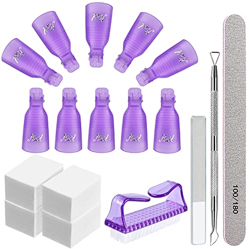 Gel Nail Remover Kit, MORGLES 10PCS Nail Clips Gel Nail Remover Clips 300Pcs Nail Wipe Cotton Pads Nail Files 100/180 Glass Nail Shiner with Cuti