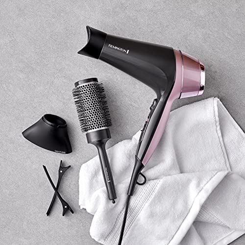 Remington Curl and Straight Confidence Hairdryer, Lightweight Ionic Hair Dryer with Diffuser, Curling Nozzle, Smoothing Nozzle and Hair Brush, D5