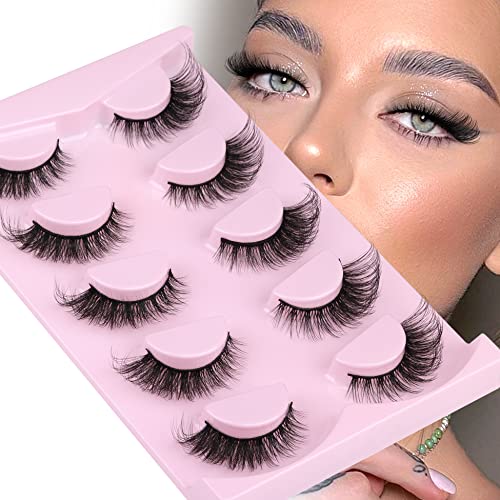 Newcally Eyelashes Mink Fluffy Unique Fox 6D False Eyelashes Natural Look Volume L Curl Strip Lashes Like Eyelash Extension Wispy Fake Eye Lashes