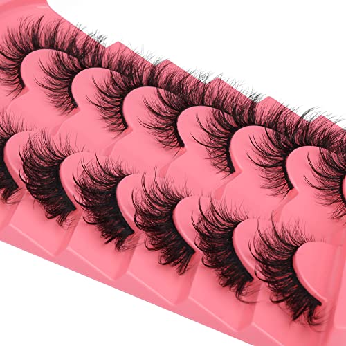 Newcally False Eyelashes Fairy Lashes Fox Eye Fluffy Wispy Strip Lashes Cat Eye Fake Lashes Pack Dramatic Lashes 7 Pairs Eye Makeup