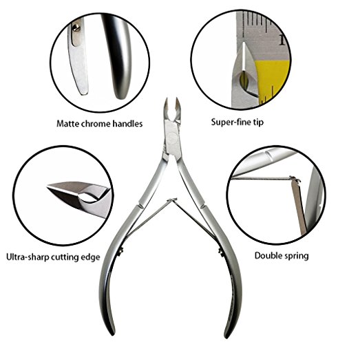 Rui Smiths Professional Cuticle Nippers | Precision Surgical-Grade Stainless Steel Cuticle Trimmer, French Handle, Double Spring, 4mm Jaw (Quarte