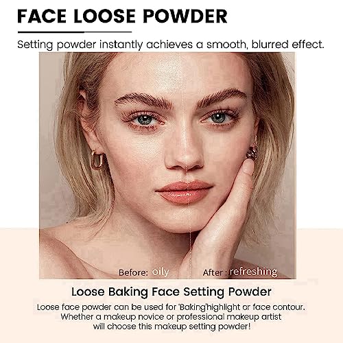 Setting Powder,Pink Face Powder,Loose Powder,Make Up Translucent Setting Powder,Loose Setting Powder With Powder Puff,Control Oil Fixing Face Pow