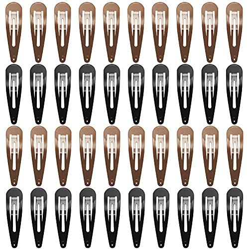 Large Snap Hair Clips 40 Pcs, Funtopia 2.8 Inch Long Non Slip Metal Hair Clips for Women Girls, Hair Barrettes Hair Accessories (Brown & Black)